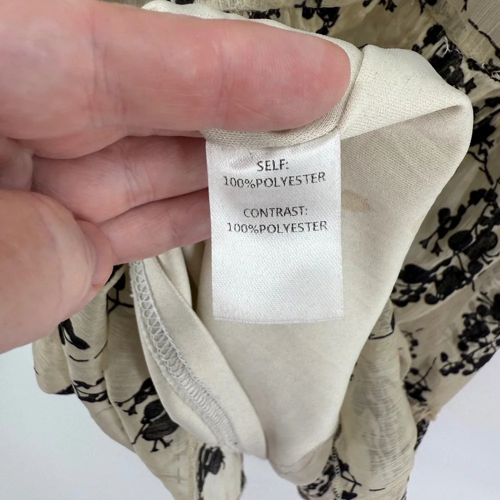 Easel Women's Sleeveless Dress Floral Tiered Ruffle Sheer Beige Black S‎ - Picture 6 of 12